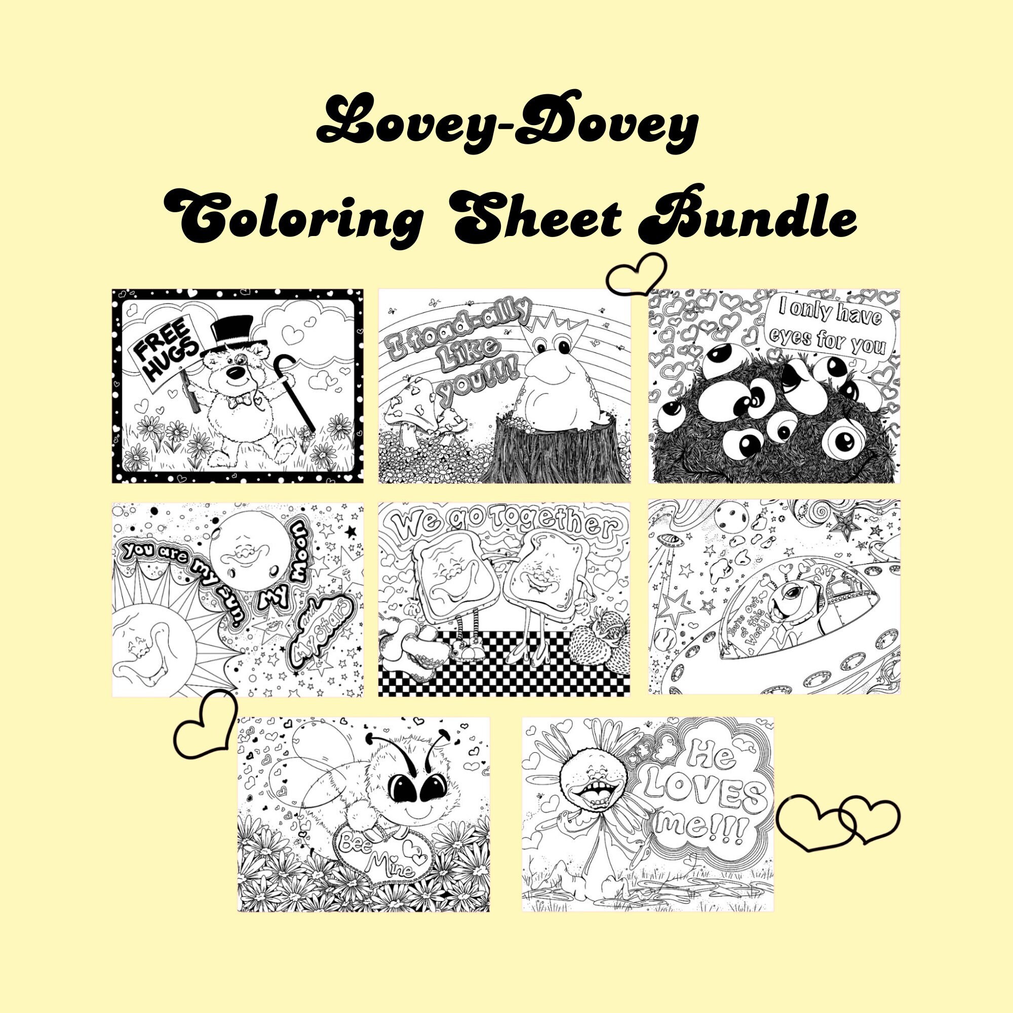 Set of 8 Love Themed Printable Coloring Sheets, Instant Download ...
