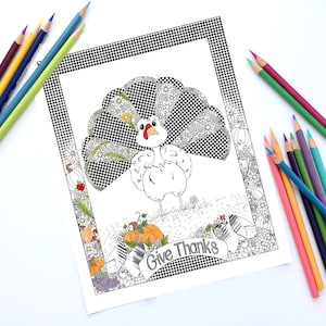 Thanksgiving Turkey Printable Coloring Page, Holiday Coloring Sheet, Turkey Coloring Page, Funny Coloring Page, Adult Coloring Sheet