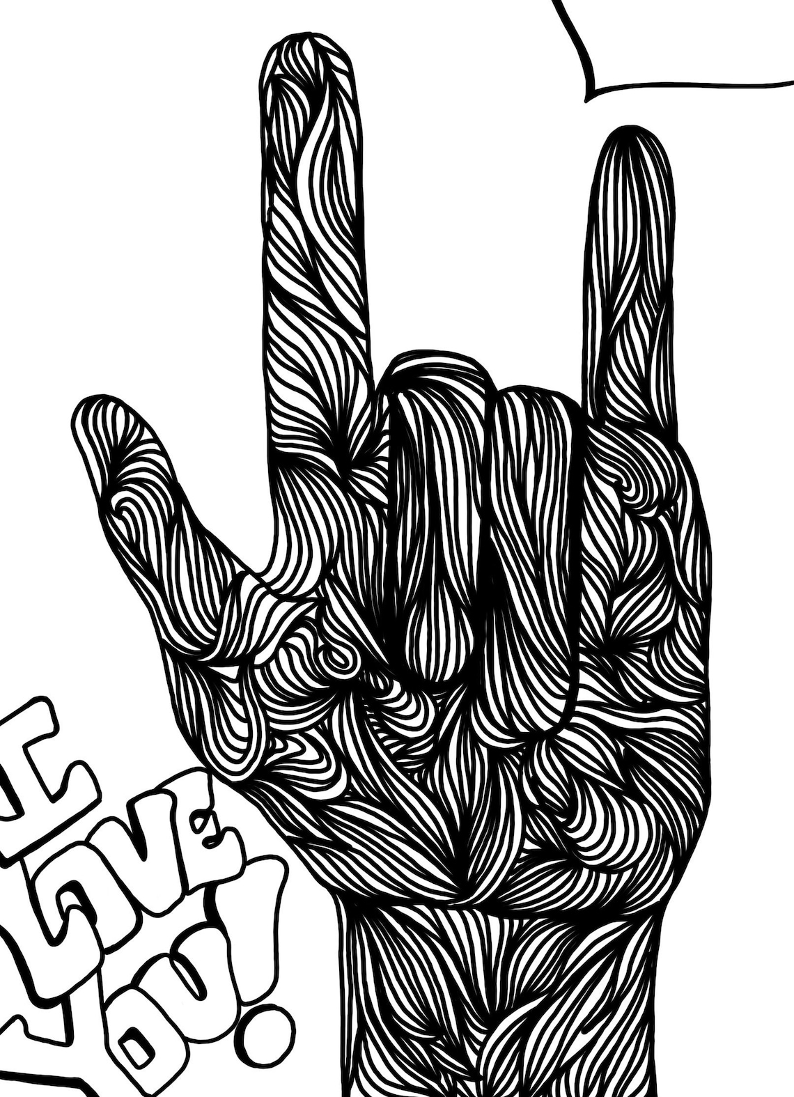 Printable ASL Coloring Page, ASL I Love You Coloring Sheet, Coloring ...