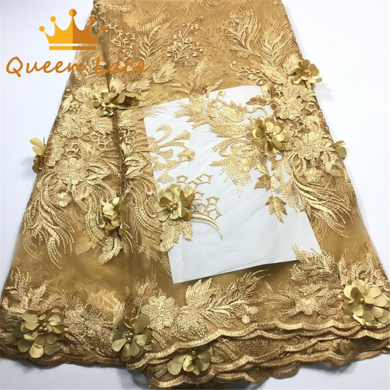 Peach 3D flowers African lace fabric beaded french lace fabric dubai appliques tulle lace bridal weddingparty dress lace 5 yards lot