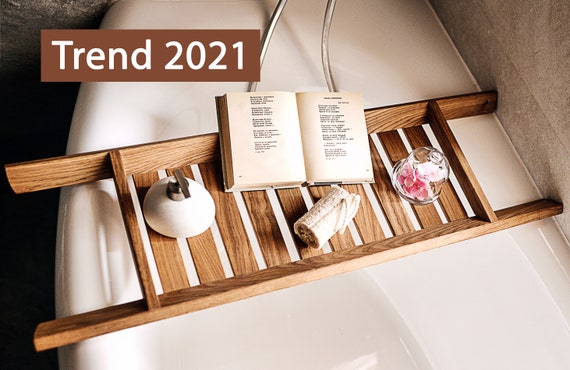 Mothers Day Bath Caddy Gift Tub Shelf Bathtub Tray Dark Wood
