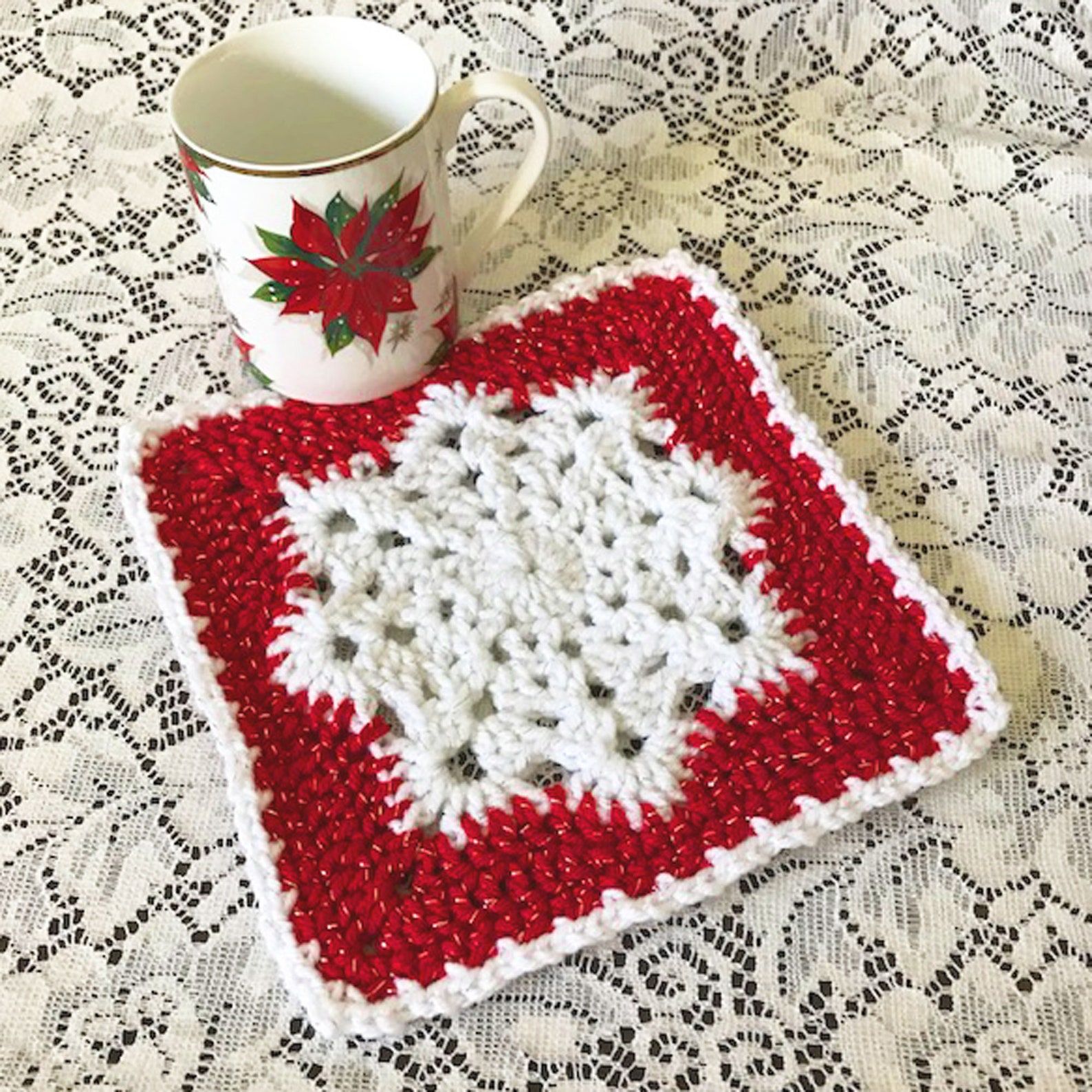 Christmas Hot Pad Snowflake Crocheted in Acrylic Glitter Etsy