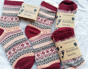 Bambus-Socken dunkelrot 3 Paar im Set