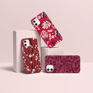 Coque de portable rouge à fleurs solide et tendance pour iPhone 16 16e 15 14 13 12 Mini Pro Max Samsung Galaxy S25 S24 S23 S22 fe ultra pixel 9 8 7 6 XL XR