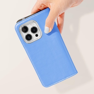 スカイブルー フォリオ ウォレット フォンケース | ミニマリスト フェイクレザー カードホルダーケース Samsung Galaxy S25 S24 S23 Plus Ultra iPhone 16 15 14 13 Pro