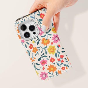 Blumen Blumen Geldbörse Handyhülle | Kartenhalter Vegan Leder Handyhülle Samsung Galaxy S25 S24 S23 Plus Ultra Ultra iPhone 16 15 14 13 Pro