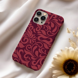 Maroon Red Floral Flowers Swirl Phone Case Google pixel 9 8 7 Pro iPhone 16 16e 15 14 13 12 11 Samsung Galaxy S25 S24 S23 S22 S21 Plus Ultra