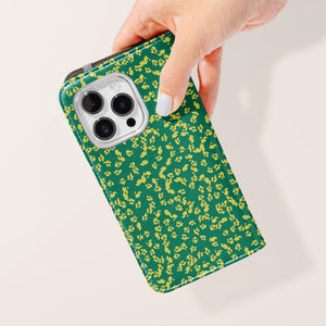 Grüne Wildblumen Brieftasche Handyhülle, Kartenhalter aus veganem Leder für Samsung Galaxy S25 S24 S23 Plus Ultra Ultra iPhone 16 15 14 13 Pro