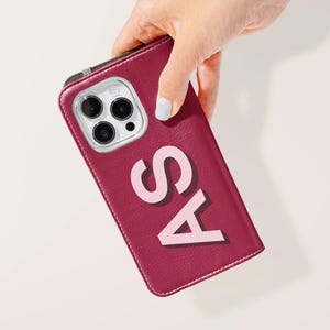 Personalisierte Name Brieftasche Kunst-Vegan-Leder Kartenhalter Handytasche iPhone 16 15 14 13 12 11 Pro Samsung Galaxy S25 S24 S23 Plus Ultra