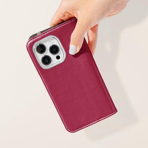 Custodia per telefono con portafoglio a conchiglia rosso bordeaux / Custodia per telefono con porta carte in similpelle vegana per iPhone 16 15 14 13 Pro Samsung Galaxy S25 S24 S23 Plus Ultra