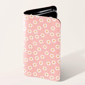 Roze portemonneehoesje met bloemen portemonnee | Kaarthouder Veganistisch leren telefoonhoesje Samsung Galaxy S25 S24 S23 Plus Ultra iPhone 16 15 14 13 Pro