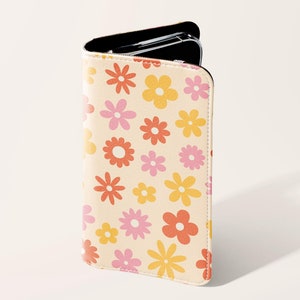 Étui pour portable portefeuille à motif floral rétro | Étui porte-cartes en similicuir Samsung Galaxy S25 S24 S23 Plus Ultra iPhone 16 15 14 13 Pro
