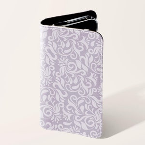 Capa de celular estilo carteira floral lavanda | Capa de celular com porta-cartões de couro vegano Samsung Galaxy S25 S24 S23 Plus Ultra iPhone 16 15 14 13 Pro