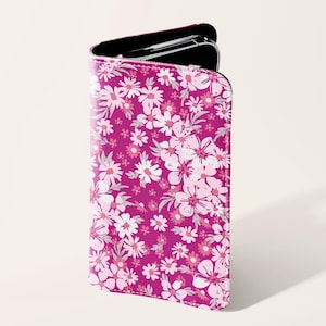 Custodia per telefono con portafoglio estetico floreale rosa / Custodia porta carte in similpelle per iPhone 15 14 13 12 11 Mini Pro Max Samsung Galaxy S24 S23 S22 S21
