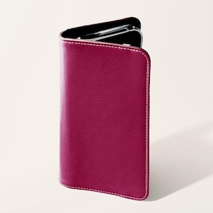 Funda tipo cartera en rojo burdeos / Tarjetero minimalista de piel sintética para iPhone 16, 15, 14 y 13 Pro, Samsung Galaxy S25, S24 y S23 Plus Ultra