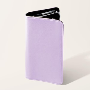 Funda tipo cartera con tapa tipo folio y diseño de glicina violeta, minimalista, de piel sintética, para iPhone 16, 15, 14 y 13 Pro, Samsung Galaxy S25, S24 y S23 Plus Ultra