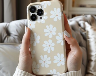 Beige Daisy Floral Flower Designer Phone Case Google pixel 9 8 7 Pro XL iPhone 16 16e 15 14 13 Samsung Galaxy S25 S24 S23 S22 Plus Ultra XS