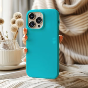Blau Türkis Minimalist Ästhetische Tough Handyhülle iPhone 16 16e 15 14 13 12 Mini Pro Max Samsung Galaxy S25 S24 S23 S22 fe ultra pixel 9