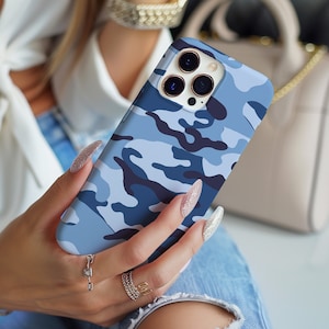 Blue Camo Camouflage Aesthetic Tough Phone Case iPhone 16 16e 15 14 13 12 Pro Max Samsung Galaxy S25 S24 S23 S22 S21 fe ultra pixel 9 8