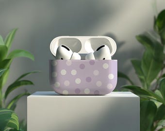Lavender Purple Polka Dot Unique AirPods 1 2 3 4 Pro Case With Keychain | Cute Kawaii Designer Apple AirPods 1st 2nd 3rd 4th Generation