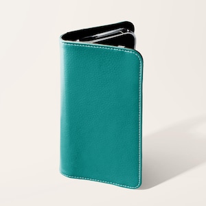 Türkis Geldbörse Flip Handyhülle | Kunst-Vegan-Leder Kartenhalter Handytasche iPhone 16 15 14 13 Pro Samsung Galaxy S25 S24 S23 Plus Ultra Ultra
