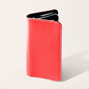 Rote Klapphülle fürs Handy | Kunst-Vegan-Leder Kartenhalter Handytasche iPhone 16 15 14 13 Pro Samsung Galaxy S25 S24 S23 Plus Ultra Ultra