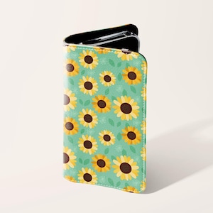 Sonnenblume Floral Geldbörse Handyhülle | Kartenhalter Vegan Leder Handyhülle Samsung Galaxy S25 S24 S23 Plus Ultra Ultra iPhone 16 15 14 13 Pro