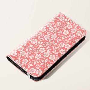 Pfirsich Blumen Folio Geldbörse Handyhülle | Vegan Leder Handytasche iPhone 16 15 14 13 Pro Samsung Galaxy S25 S24 S23 Plus Ultra Ultra