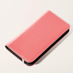 Funda para teléfono con tapa tipo billetera Peach / Funda para teléfono con tarjetero de piel sintética vegana para iPhone 16, 15, 14, 13 Pro, Samsung Galaxy S25, S24, S23 Plus Ultra