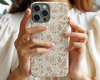 Terracotta Beige Floral Flower Designer Phone Case Samsung Galaxy S25 S24 S23 S22 fe Plus Ultra iPhone 16 15 14 13 12 11 Pro Pixel 9 8 7