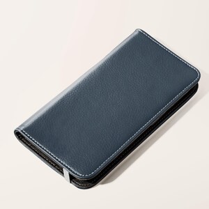 Funda tipo cartera azul carbón, minimalista, de piel sintética, para Samsung Galaxy S25, S24, S23 Plus, Ultra, iPhone 16, 15, 14 y 13 Pro.