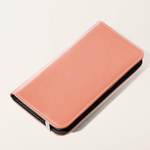 Funda tipo cartera minimalista de piel sintética en color naranja salmón claro para iPhone 16, 15, 14 y 13 Pro, Samsung Galaxy S25, S24 y S23 Plus Ultra