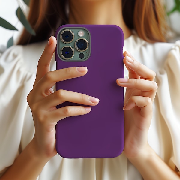 Purple Matte Minimalist Aesthetic Tough Phone Case Samsung Galaxy S24 S23 S21 S22 S20 fe Ultra Google Pixel 6 7 8 iPhone 15 14 13 12 11 Pro