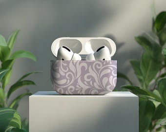 Estuche único con diseño floral morado y lavanda para AirPods 1, 2, 3 y 4 Pro con llavero / Diseño kawaii para Apple AirPods de 1.ª, 2.ª, 3.ª y 4.ª generación
