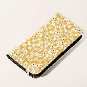 Capa de telefone tipo carteira com estampa floral amarela | Capa de couro com porta-cartões Samsung Galaxy S25 S24 S23 Plus Ultra iPhone 16 15 14 13 Pro