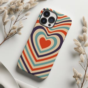 Retro Groovy Heart Cute Aesthetic Phone Case Samsung Galaxy S25 S24 S23 S22 fe Plus Ultra iPhone 16 16e 15 14 13 12 11 Pro Pixel 9 8 7 6