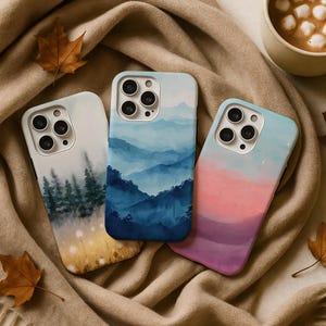 水彩画風 森 山脈 自然 美的 携帯ケース Samsung Galaxy S25 S24 S23 S22 Ultra Google Pixel 10 9a 9 XL iPhone 17 16 16e 15 Pro