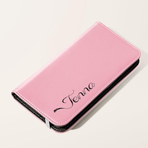 Personalisierte Name Brieftasche Kunst-Vegan-Leder Kartenhalter Handytasche iPhone 16 15 14 13 12 11 Pro Samsung Galaxy S25 S24 S23 Plus Ultra