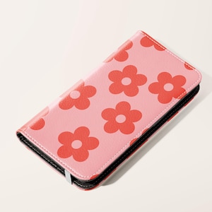 Funda tipo billetera con tapa y diseño floral retro / Funda de piel sintética con tarjetero para iPhone 16, 15, 14, 13 Pro, Samsung Galaxy S25, S24, S23 Plus Ultra