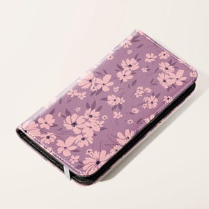 Rozenkwarts paars roze bloemen portemonnee telefoonhoesje | Kunstleer kaarthouder hoesje Samsung Galaxy S25 S24 S23 Plus Ultra iPhone 16 15 14 13 Pro