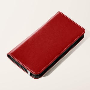 Capa de telefone tipo carteira tipo fólio vermelho escuro | Capa minimalista de couro sintético para cartão iPhone 16 15 14 13 Pro Samsung Galaxy S25 S24 S23 Plus Ultra