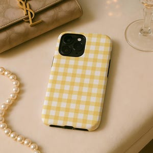 Gelb karierte Vichy-Karo Kawaii Handyhülle iPhone 17 Air 17e 16 16e 15 14 13 12 Pro Max Samsung Galaxy S26 S25 S24 S23 fe ultra pixel 10