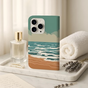 Beach Ocean Nature Sky Clouds Wallet Phone Case | Faux Leather Phone Case Samsung Galaxy S25 S24 S23 Plus Ultra iPhone 16 15 14 13 Pro