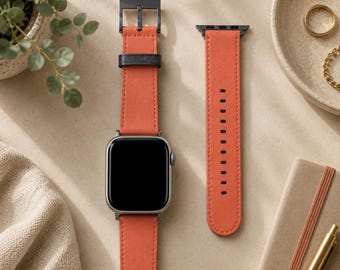 Burnt Sienna Solid Minimalist Apple Watch Band | Vegan Faux Leather Strap | Series 3 4 5 6 7 8 9 10 11 SE Ultra iWatch Band