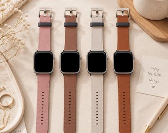Beige Brown Solid Minimalist Apple Watch Band | Vegan Faux Leather Strap | Series 3 4 5 6 7 8 9 10 11 SE Ultra iWatch Band