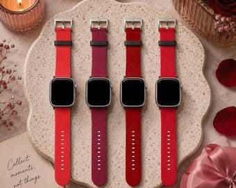 Red Solid Minimalist Apple Watch Band | Vegan Faux Leather Strap | Series 3 4 5 6 7 8 9 10 11 SE Ultra iWatch Band