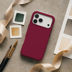 Maroon Red Matte Aesthetic Tough Phone Case iPhone 17 Air 17e 16 16e 15 14 13 12 Pro Max Samsung Galaxy S26 S25 S24 S23 FE Ultra Pixel 10