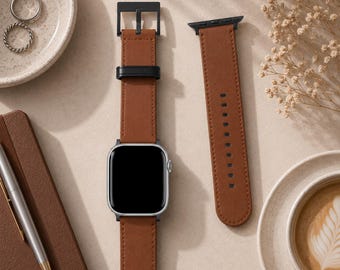 Chestnut Brown Solid Minimalist Apple Watch Band | Vegan Faux Leather Strap | Series 3 4 5 6 7 8 9 10 11 SE Ultra iWatch Band