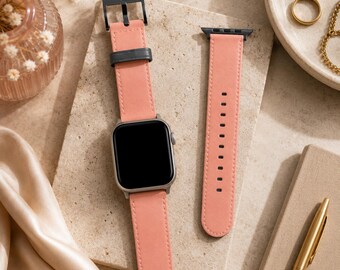 Light Salmon Orange Solid Minimalist Apple Watch Band | Vegan Faux Leather Strap | Series 6 7 8 9 10 11 SE Ultra iWatch Band