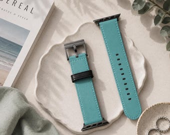 Dark Cadet Blue Solid Minimalist Apple Watch Band, Vegan Faux Leather Strap | Series 3 4 5 6 7 8 9 10 11 SE Ultra iWatch Band